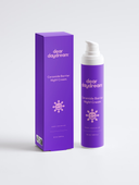 Front view of Dear Daydream Ceramide Barrier Night Cream, 50 ml, in a purple pump bottle with matching carton, pink wordmark and sunshine icon.