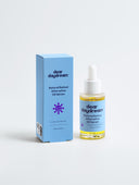 Front view of Dear Daydream Natural Retinol Alternative Oil Serum, 30 ml, dropper bottle with matching sky-blue carton and sunshine icon.